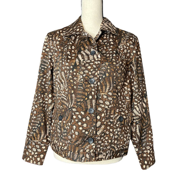 Chico's Women's Jacket Chico Size 1 US Small in Brown and Cream Abstract Print - Picture 1 of 5